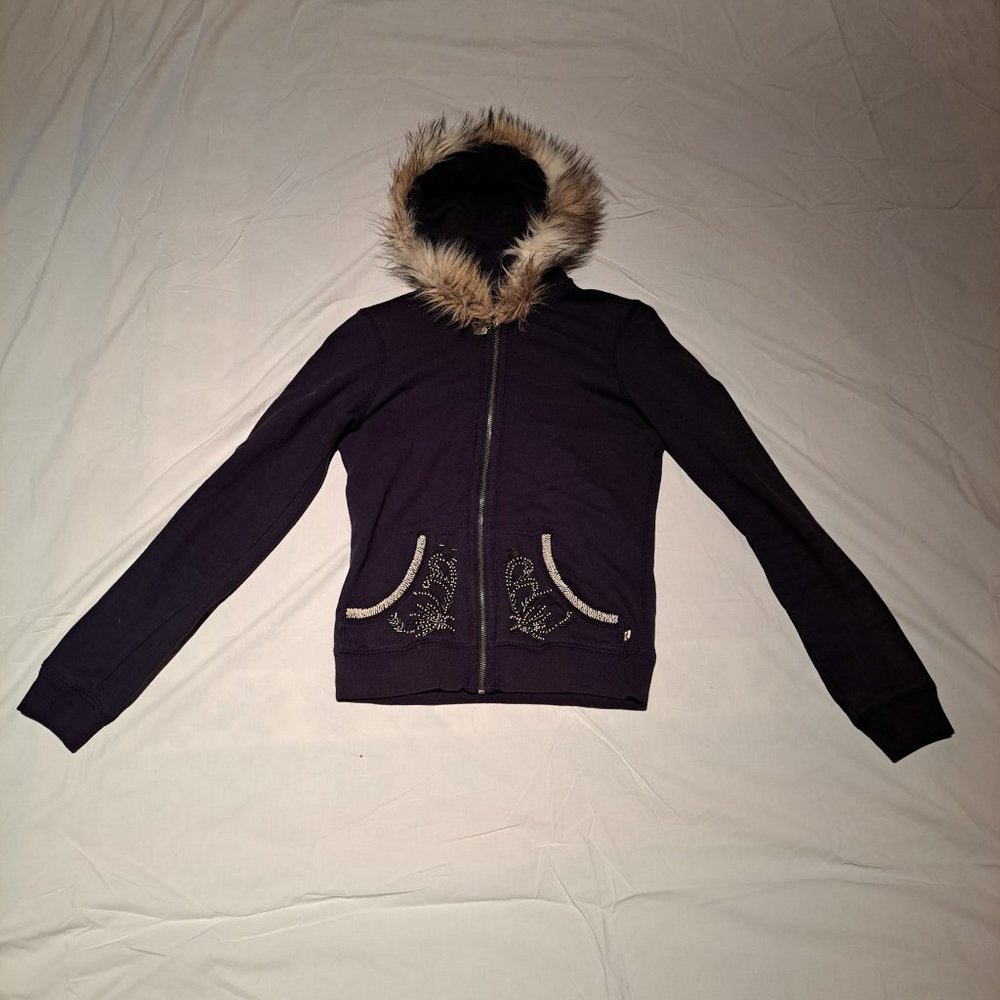 Twisted Heart Zip Hoodie Jacket with Beaded Graphics